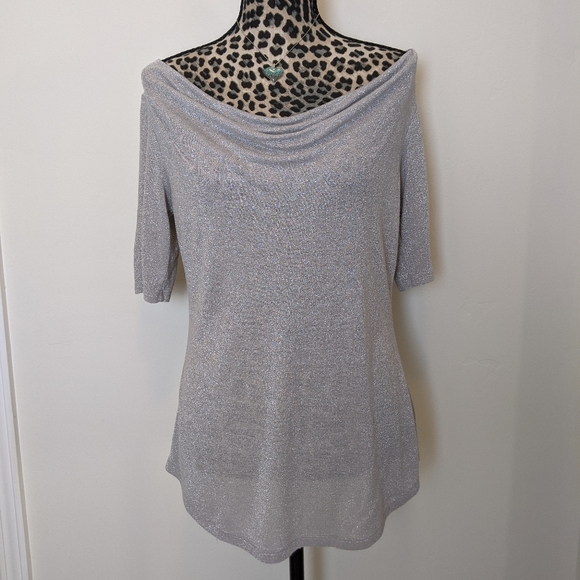 The Limited Silver Shimmery Draped Blouse Medium - Picture 2 of 7